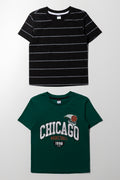 2 Pack Stripe T-Shirts Green And Black