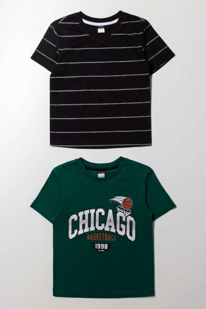 2 Pack Stripe T-Shirts Green And Black