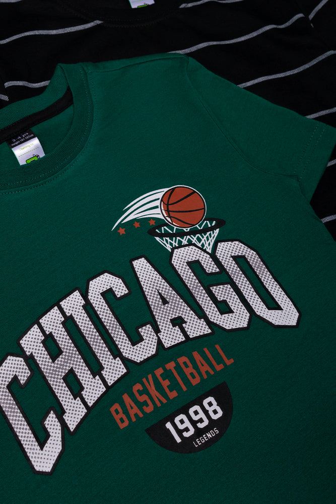 2 Pack Stripe T-Shirts Green And Black (1)