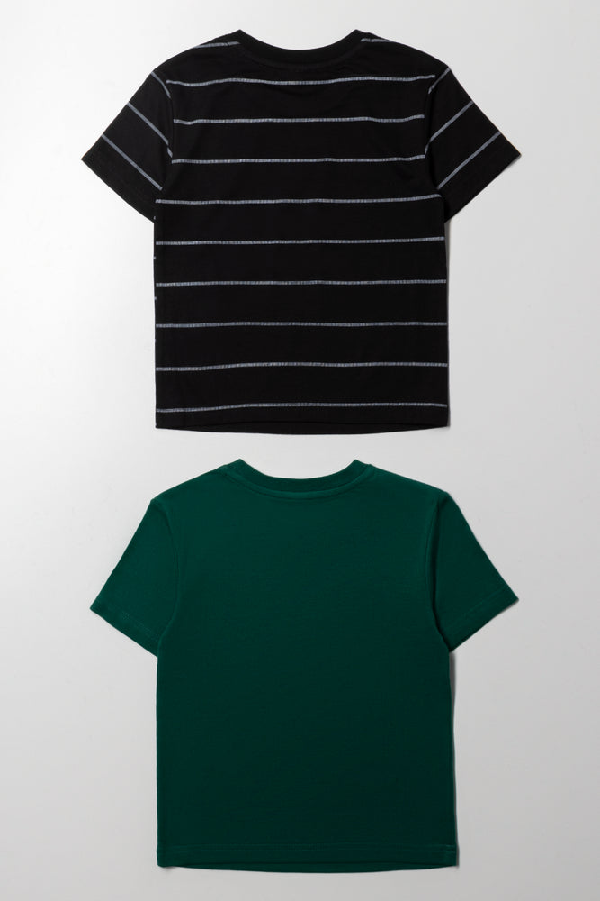 2 Pack Stripe T-Shirts Green And Black (2)