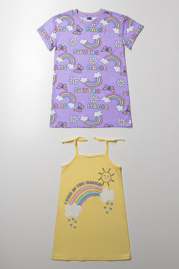 2 Pack Sleep Shirts Purple And Yellow