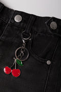 Wide Leg  Denim Jeans With Cherry Black (1)