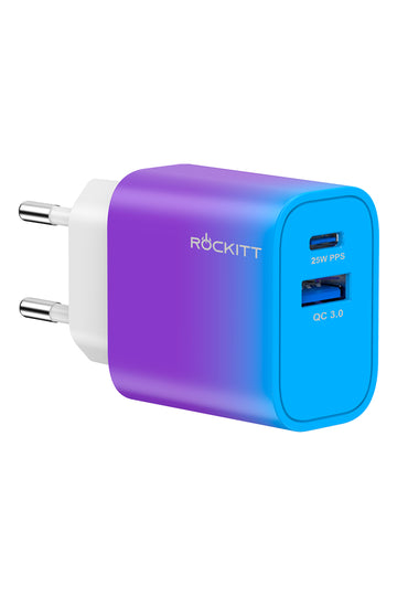 Rockitt Wall Super Fast Charger 25w USB A+C Purple