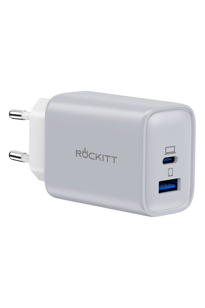 Rockitt Wall Super Fast Charger 45w USB A+B White And Grey