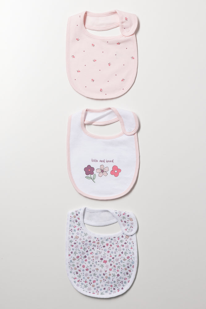 3 Pack Bibs Pink And White