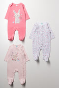 3 Pack Babygrows Pink And White