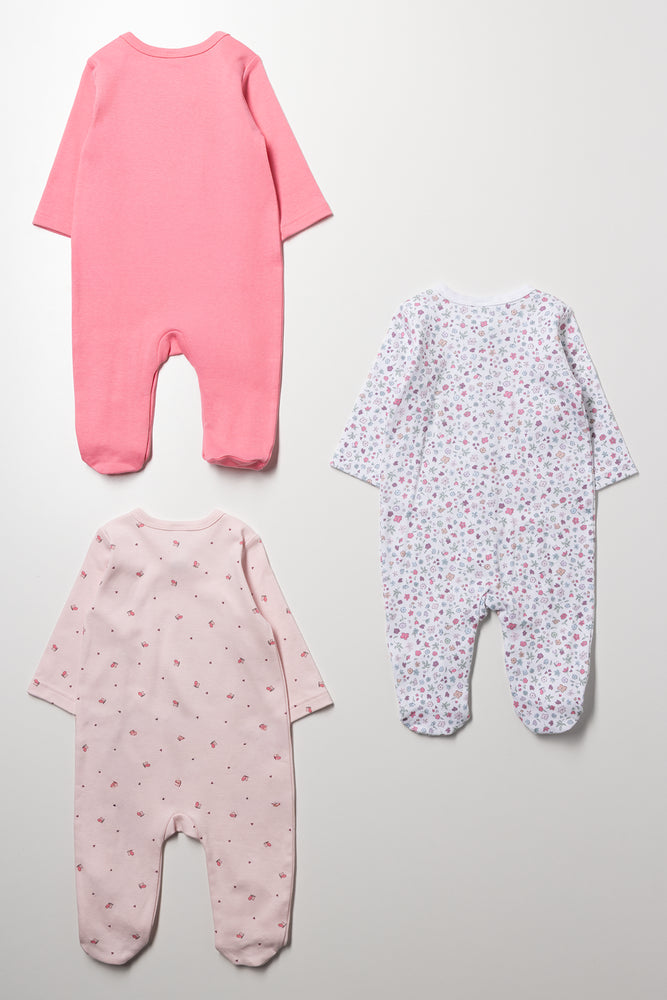3 Pack Babygrows Pink And White (2)