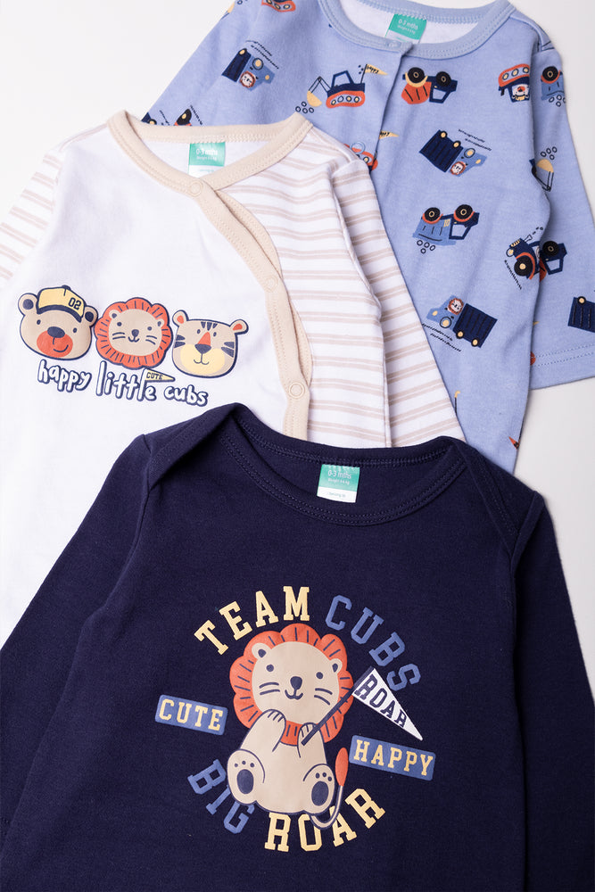 3 Pack Babygrows Blue And White