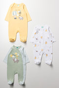 3 Pack Babygrows Yellow, Green And White