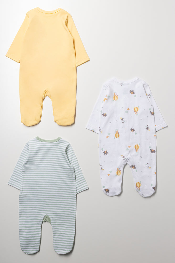 3 Pack Babygrows Yellow, Green And White (2)