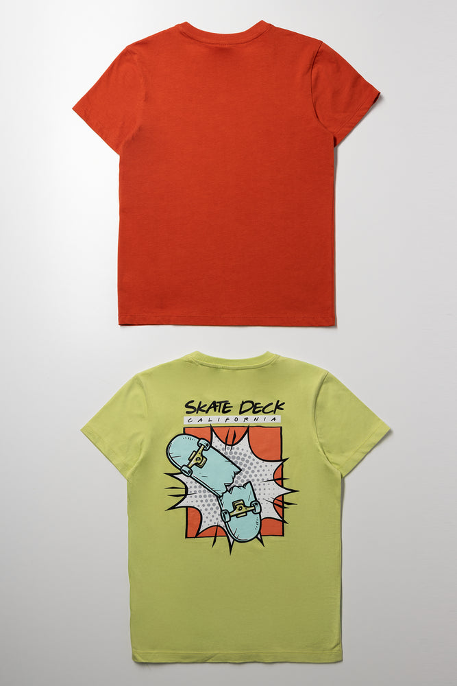 2 Pack Short Sleeve T-Shirts Orange And Light Green (2)