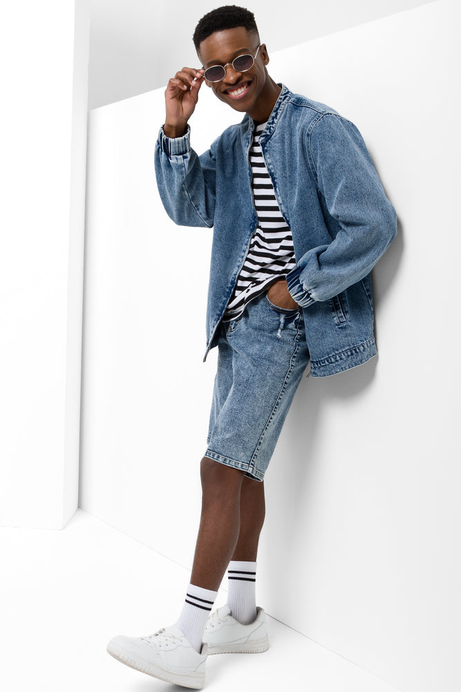 Cargo Denim Shorts Light Blue