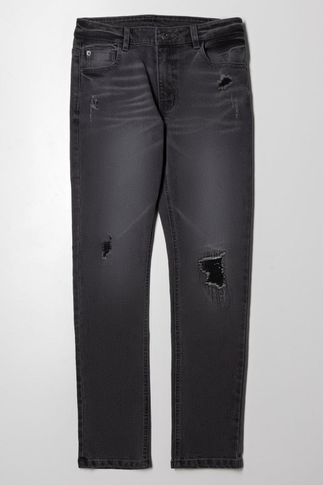 Rip And Repair Skinny Denim Jean Dark Grey