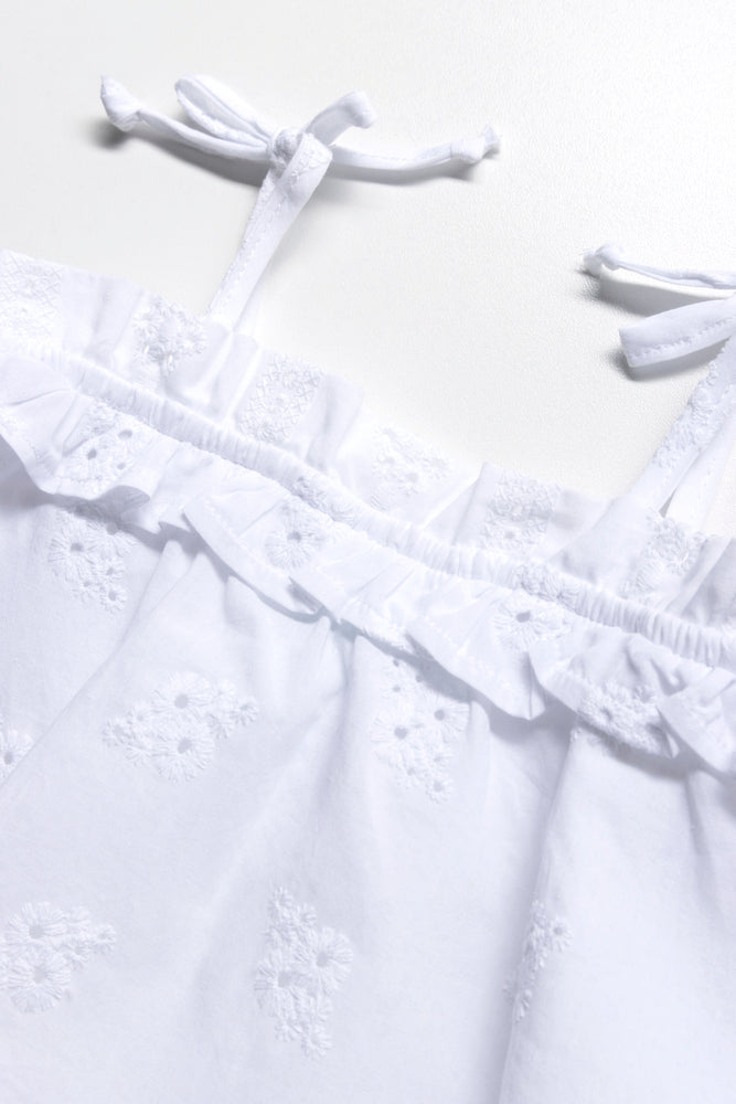 Strappy Anglaise Top White
