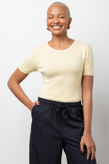 Short Sleeve Knit Top Yellow