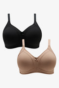 2 Pack Non Padded Wire Free Bras Black And Natural