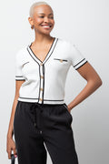 Short Sleeve Cardigan With Tipping Black And White