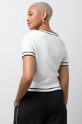 Short Sleeve Cardigan With Tipping Black And White (2)