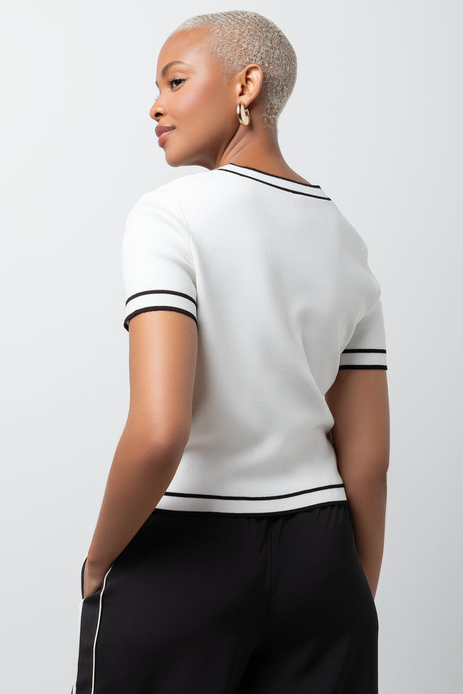 Short Sleeve Cardigan With Tipping Black And White (2)