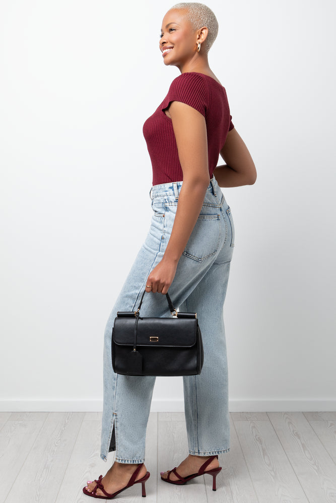 Cap Sleeve Knit Top Burgundy