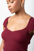 Cap Sleeve Knit Top Burgundy (3)