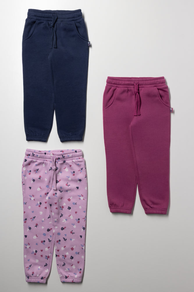 3 Pack Ditsy Trackpants  Pink And Navy