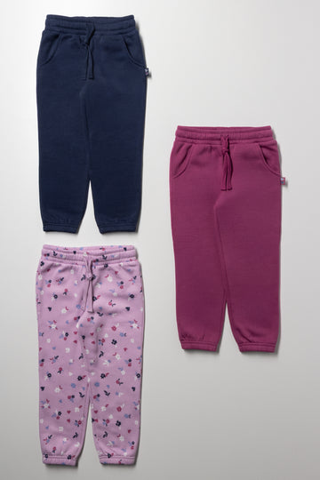 3 Pack Ditsy Trackpants  Pink And Navy