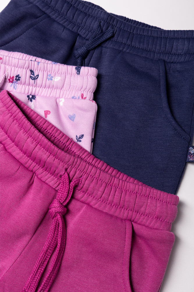 3 Pack Ditsy Trackpants  Pink And Navy (1)