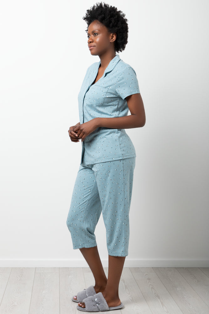 Ditsy Button Through Capri Pyjamas Green (1)