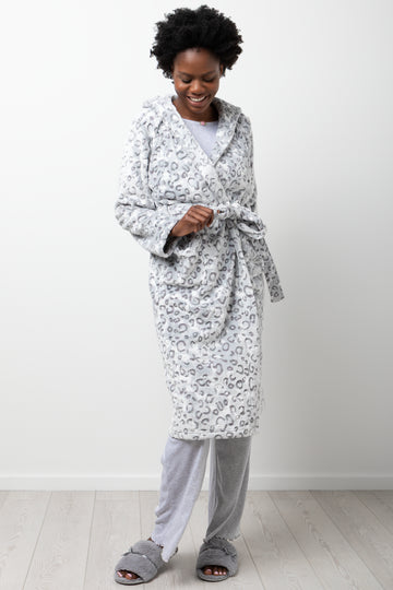 Leopard Hooded Gown Grey