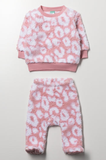 Leopard Sherpa Set Pink