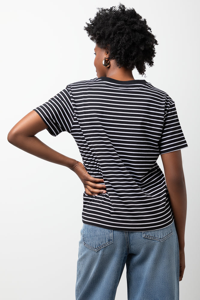 Stripe Short Sleeve T-Shirt Black And White (1)