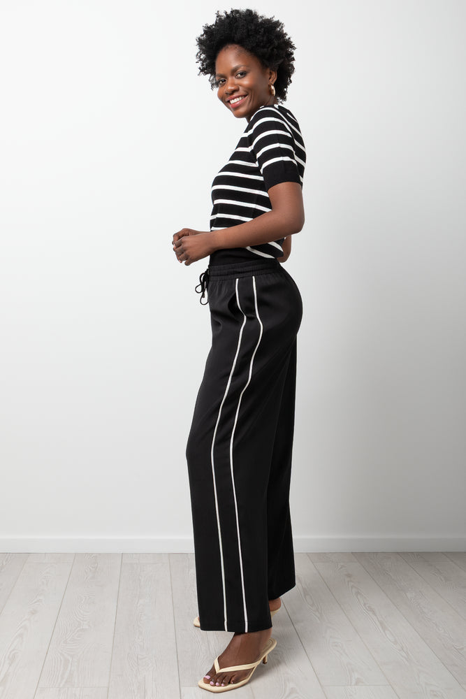 Stripe Ballerina Sleeve Crew Neck Knit Top Black And White