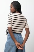 Short Sleeve Knit Top Natural And Black (2)