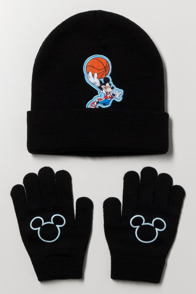 Mickey Mouse Beanie And Gloves Set Black