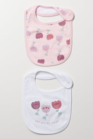2 Pack Bibs Pink And White