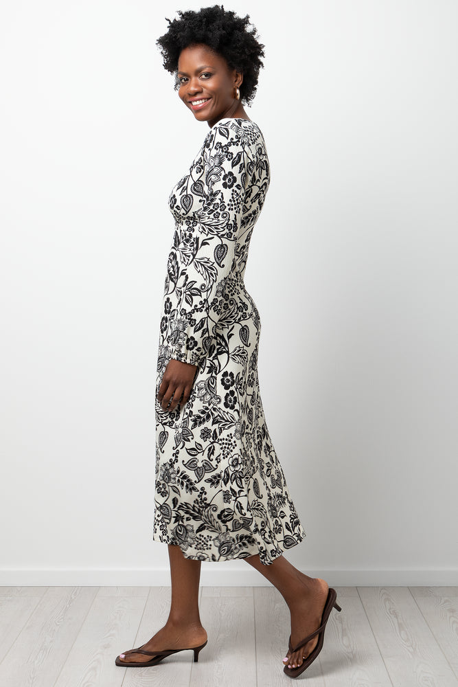 Paisley Crinkle Dress Black And White