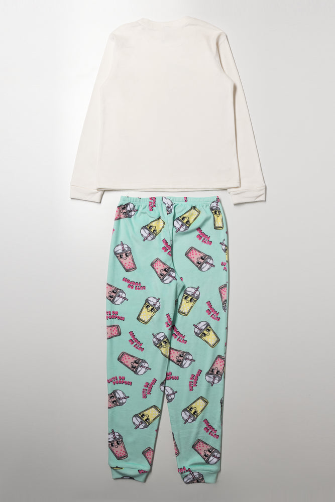 Long Sleeve Pyjama Set Cream And Blue (2)