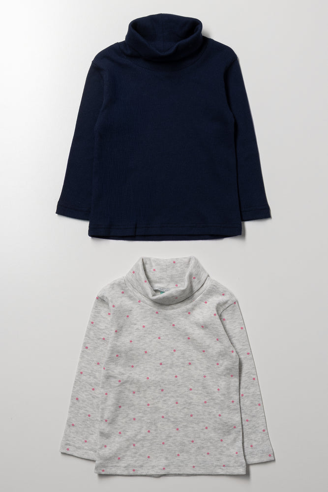 2 Pack Rib Polonecks Navy And Grey