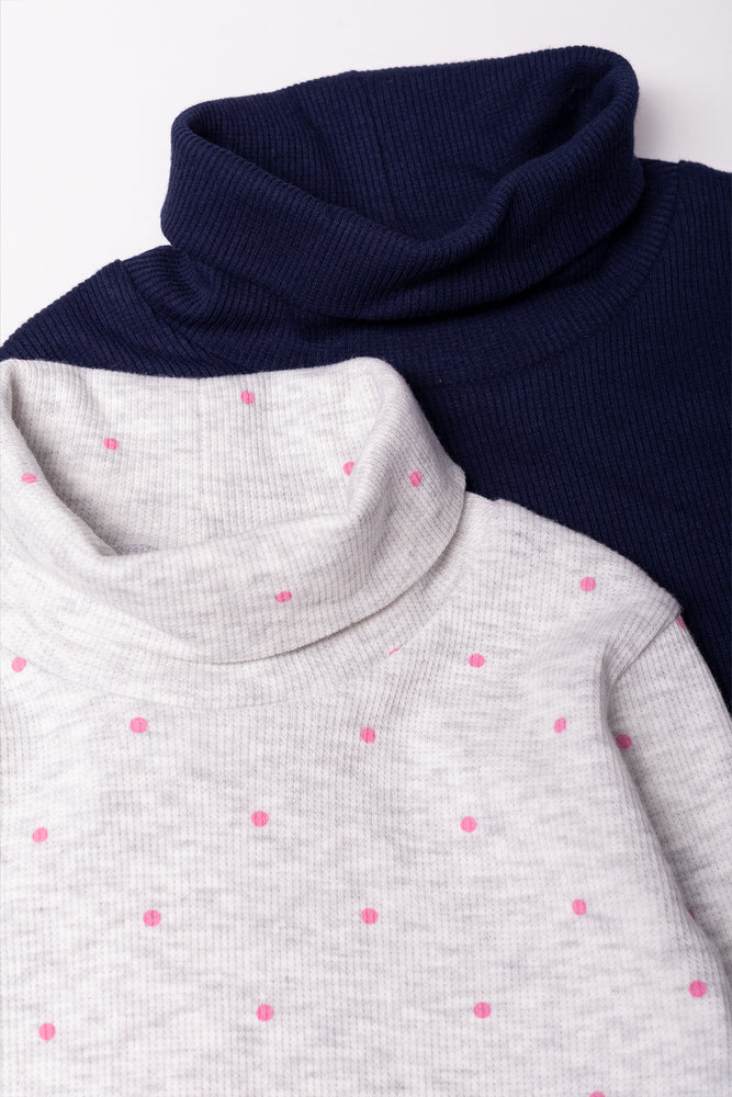 2 Pack Rib Polonecks Navy And Grey