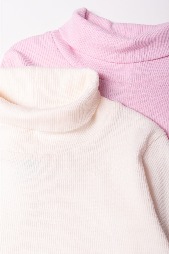 2 Pack Rib Polonecks Pink And White