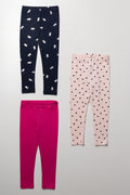 3 Pack Leggings Navy And Pink