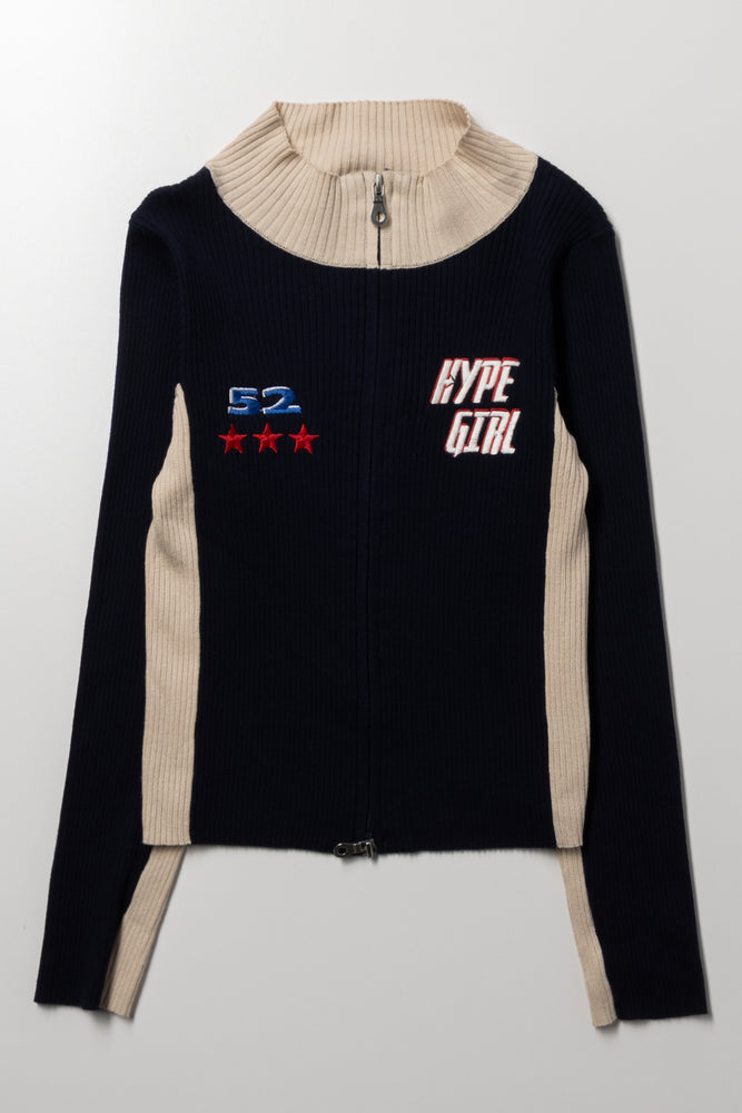 Zip Through Knit Jersey Navy