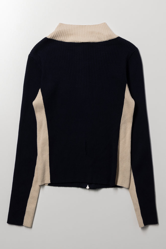 Zip Through Knit Jersey Navy (2)