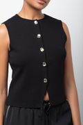 Sleeveless Knit Button Through Vest Black (3)