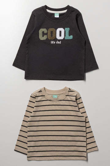 2 Pack Long Sleeve T-Shirts Charcoal And Natural