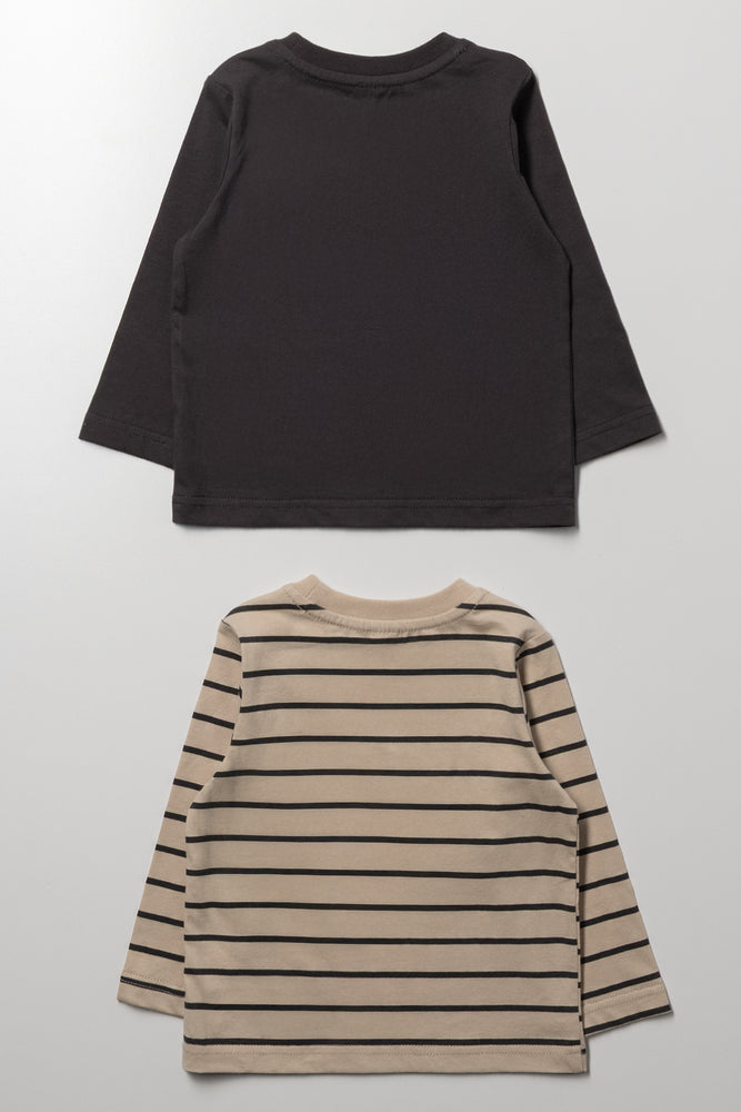2 Pack Long Sleeve T-Shirts Charcoal And Natural (2)