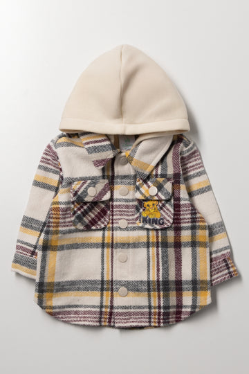 Lion King Check Hooded Shacket Natural