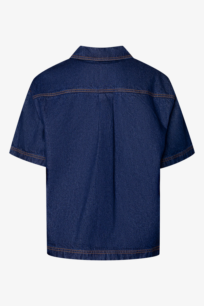 Short Sleeve Denim Tunic Dark Blue (1)