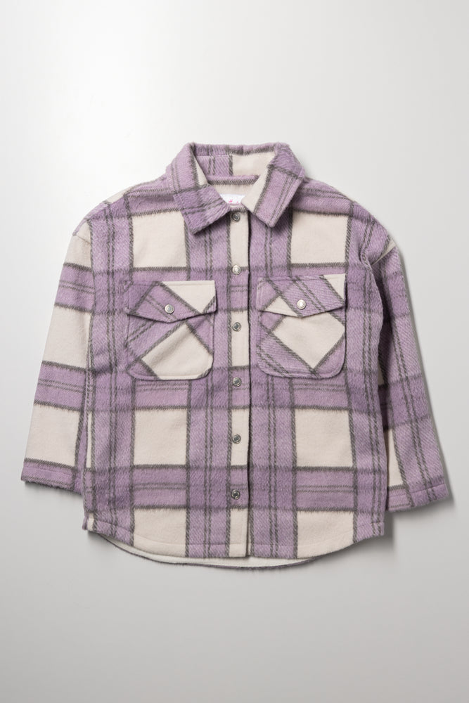 Check Shacket White And Pink